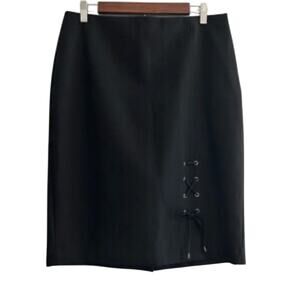 UEC TALBOTS BLACK PENCIL SKIRT WITH TIE LACE UP DETAIL SZ 2